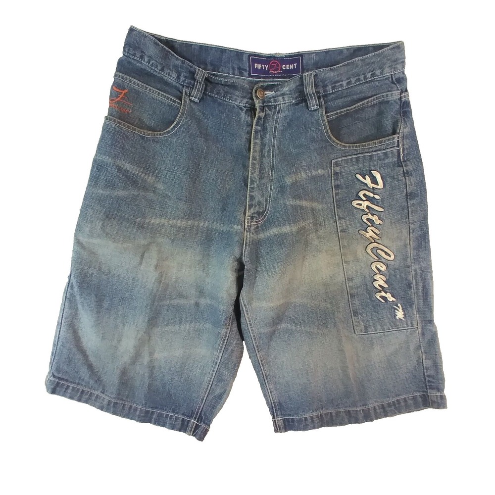 Fifty 50 Cent men's shorts denim jeans 36 x 13 blue urban hip hop long